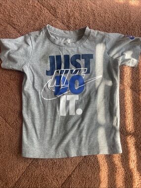 Nike Gray Tee with Blue "Just Do It." Graphic